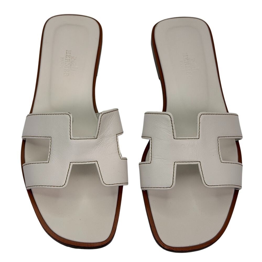 Hermes White Oran Sandal 36